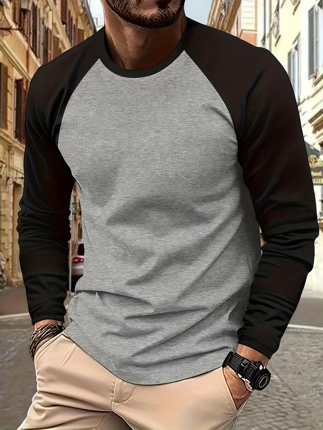Erich | Sportliches Langarmshirt im Zweifarben-Design