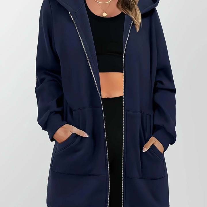 Freya | Langgeschnittene Kapuzenjacke mit Reißverschluss