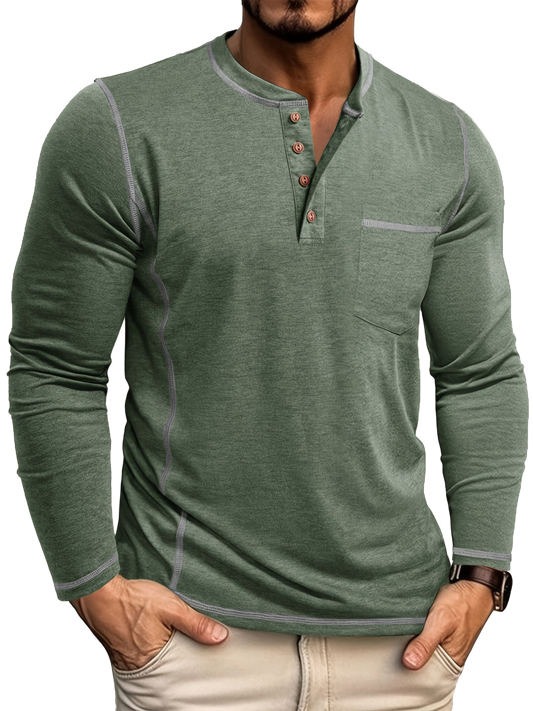 Emmerich | Markantes Henley-Shirt mit Kontrastnähten