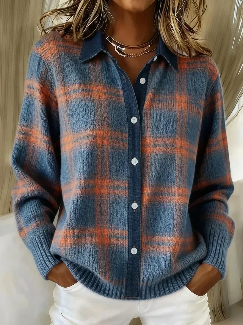 Elvira | Karierte Strickjacke mit Kragen