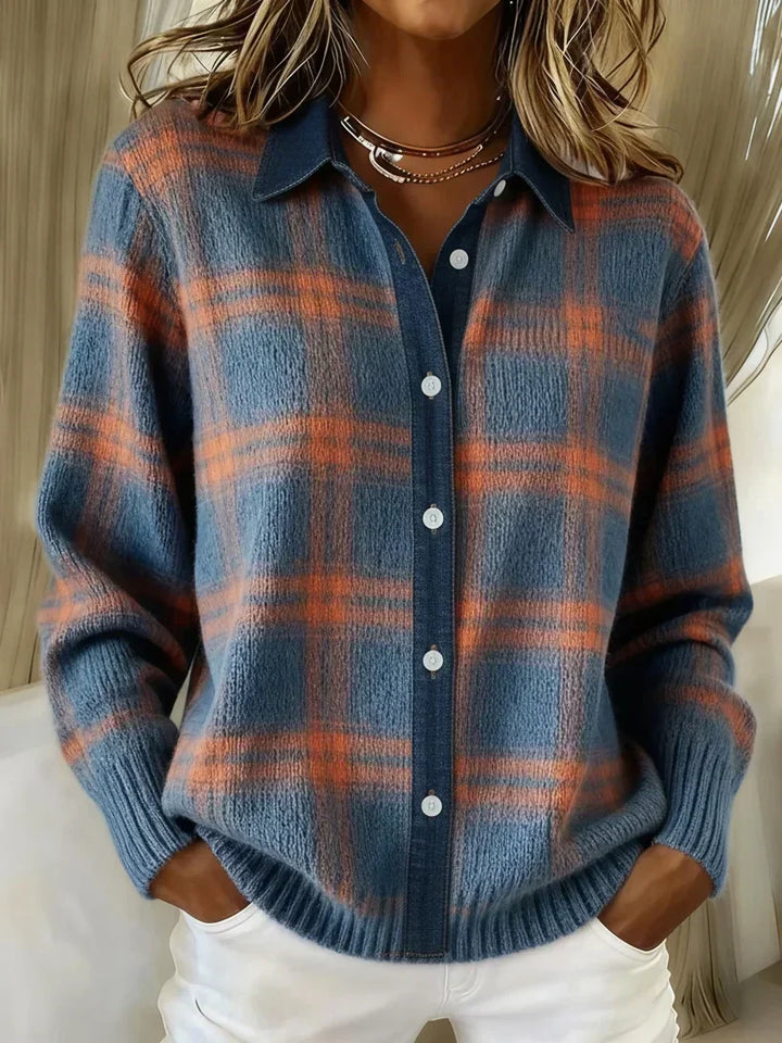 Elvira | Karierte Strickjacke mit Kragen