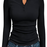 Rita | Figurbetontes Langarmshirt mit Knopfleiste