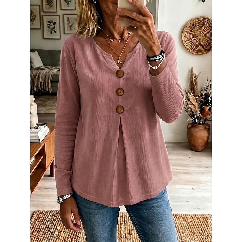 Birgit | Weiche Knopfbluse mit V-Ausschnitt