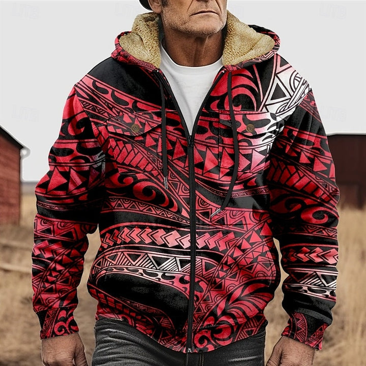 Jochen | Kuschelig gefütterte Kapuzenjacke im Ethno-Stil