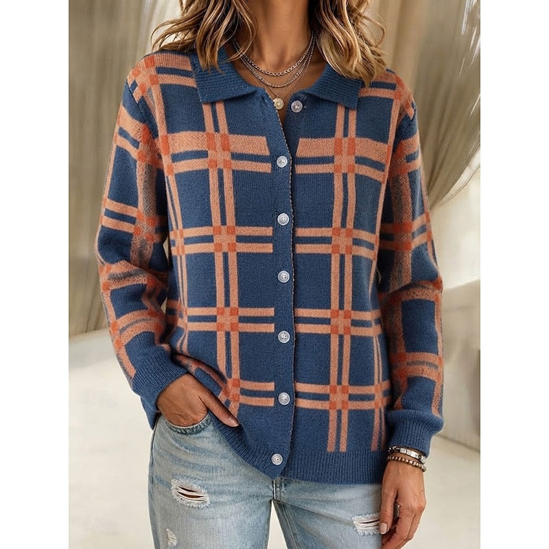 Sigrid | Karierter Cardigan mit Hemdkragen