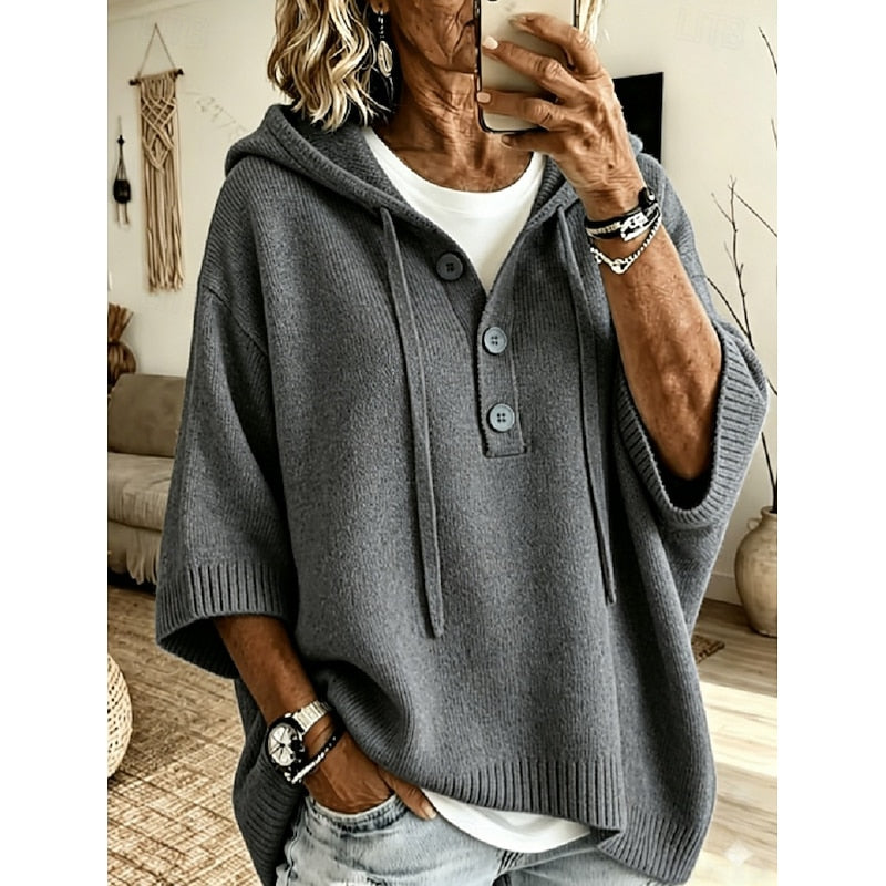 Cordelia | Weicher Kapuzen-Pullover mit Knopfleiste