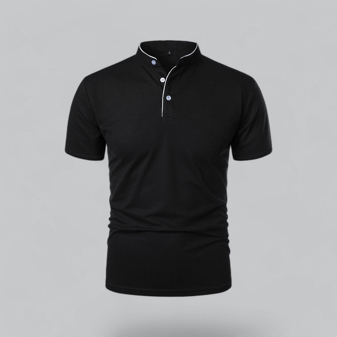 Matthias | Herren Kragenlos Baumwoll Poloshirt Kurze Ärmel