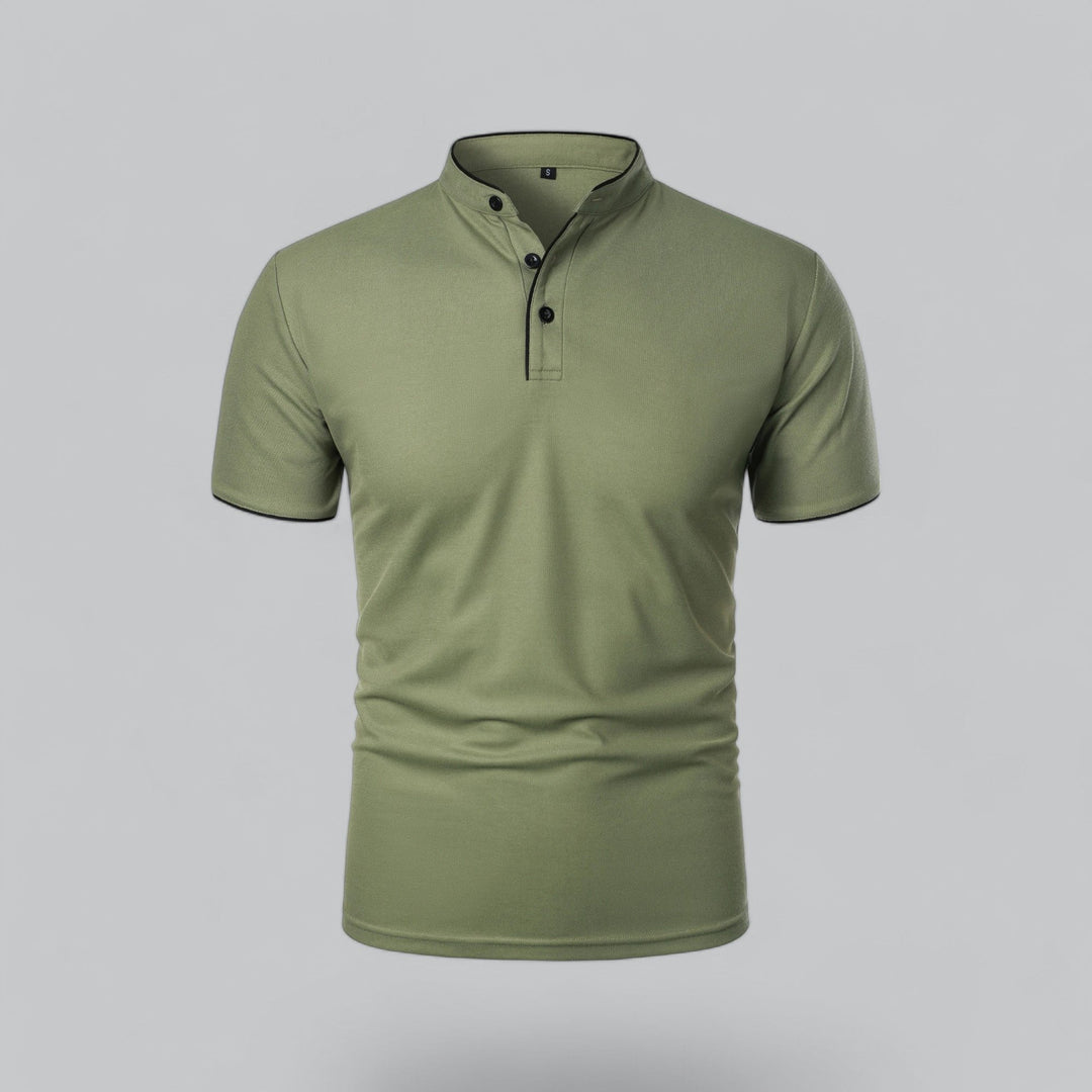 Matthias | Herren Kragenlos Baumwoll Poloshirt Kurze Ärmel