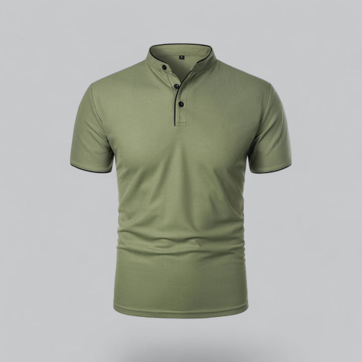 Matthias | Herren Kragenlos Baumwoll Poloshirt Kurze Ärmel