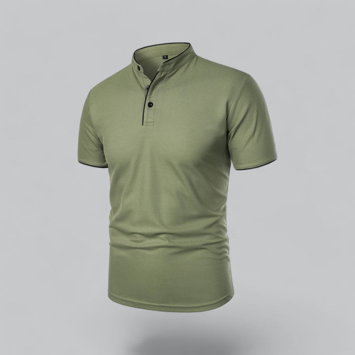 Matthias | Herren Kragenlos Baumwoll Poloshirt Kurze Ärmel
