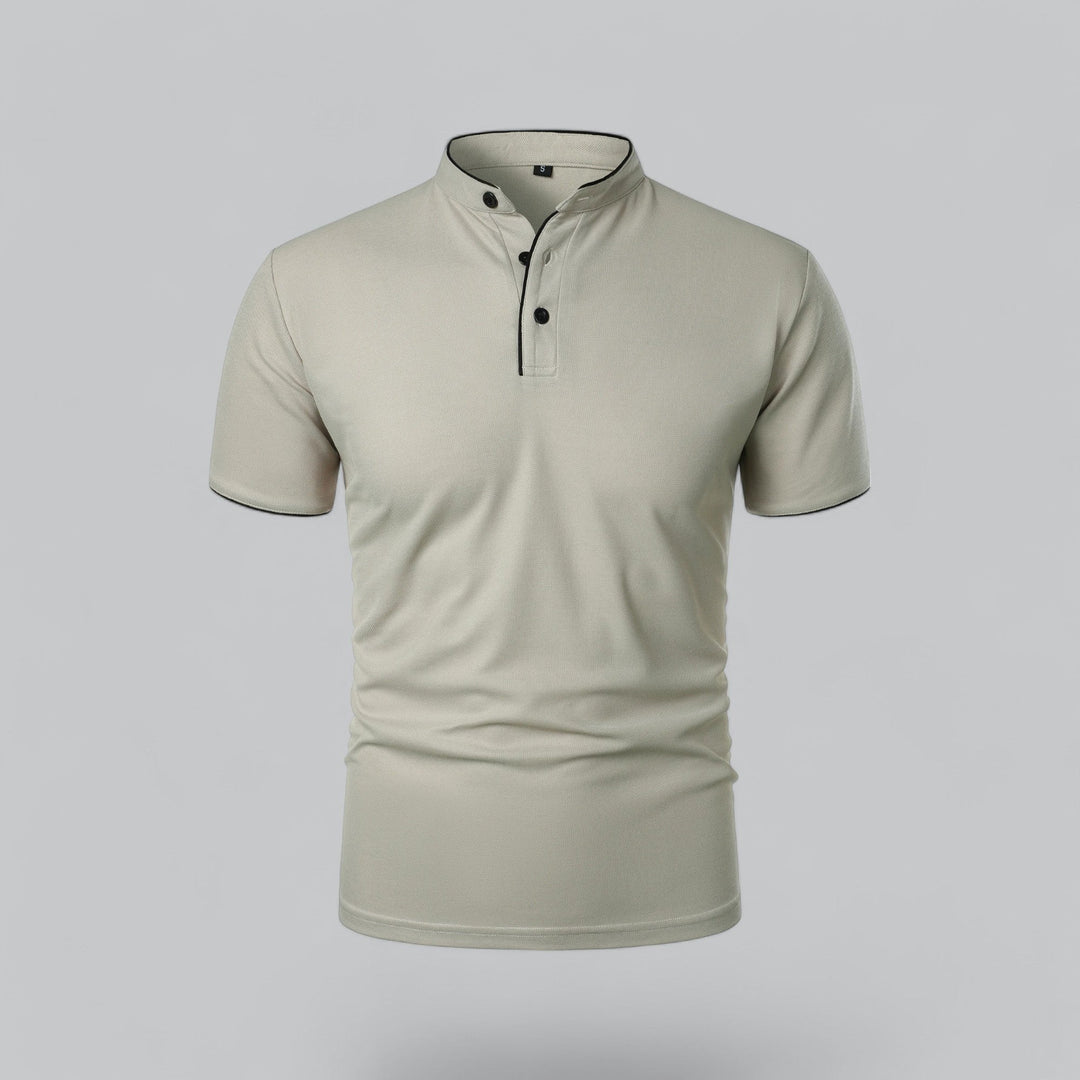 Matthias | Herren Kragenlos Baumwoll Poloshirt Kurze Ärmel