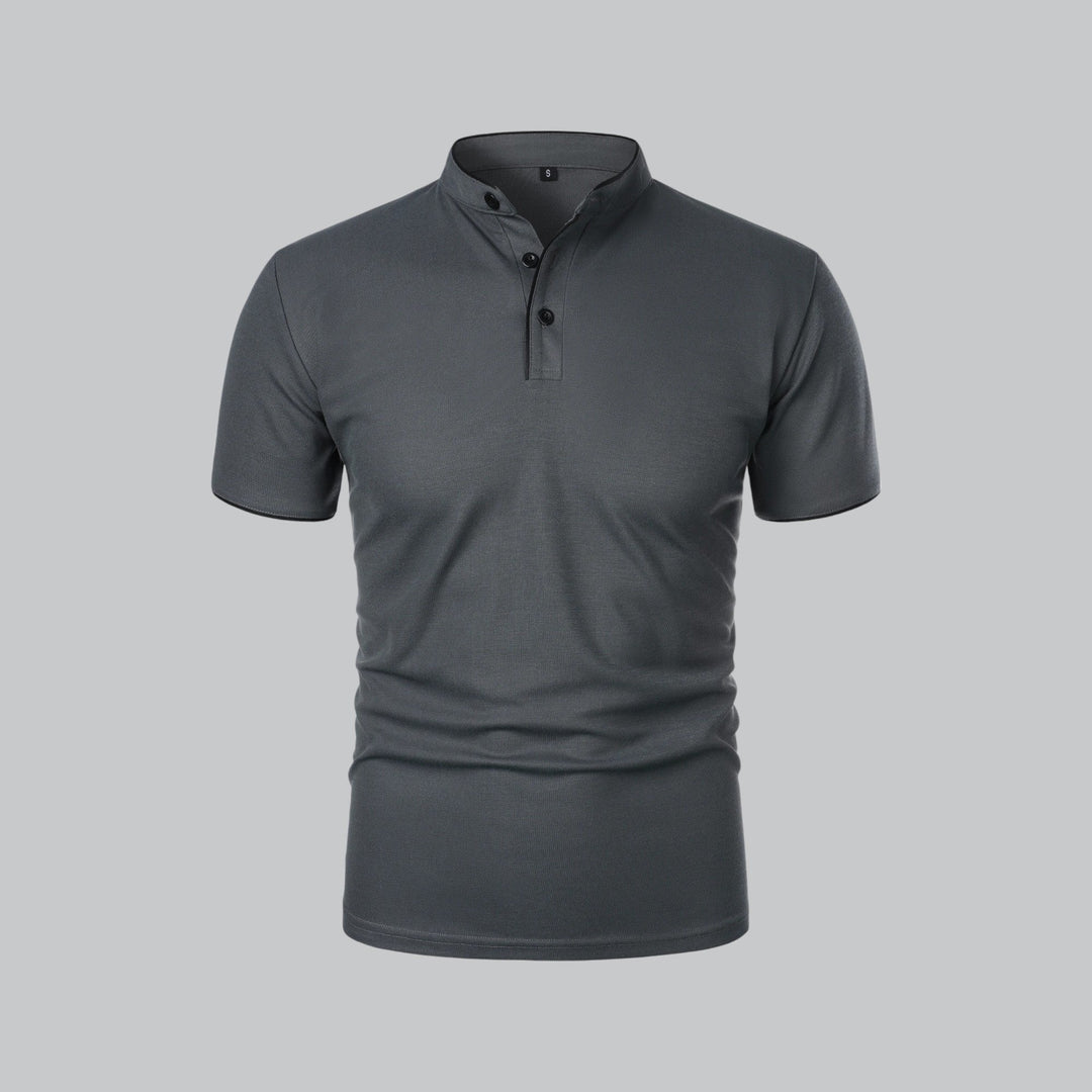 Matthias | Herren Kragenlos Baumwoll Poloshirt Kurze Ärmel