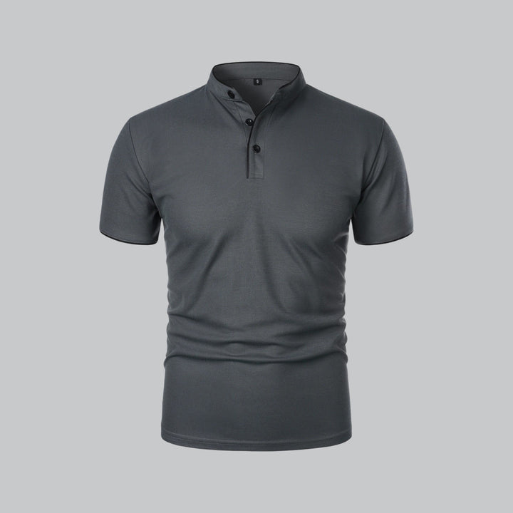 Matthias | Herren Kragenlos Baumwoll Poloshirt Kurze Ärmel