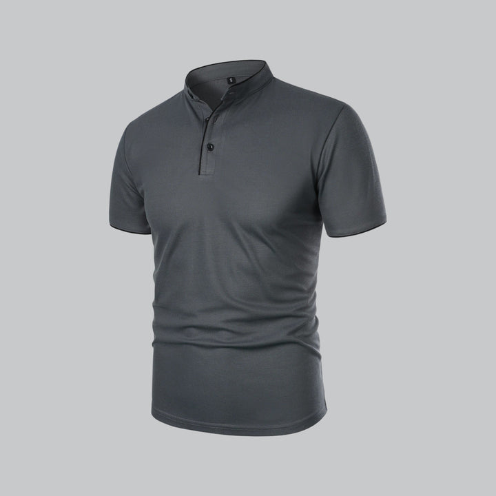 Matthias | Herren Kragenlos Baumwoll Poloshirt Kurze Ärmel