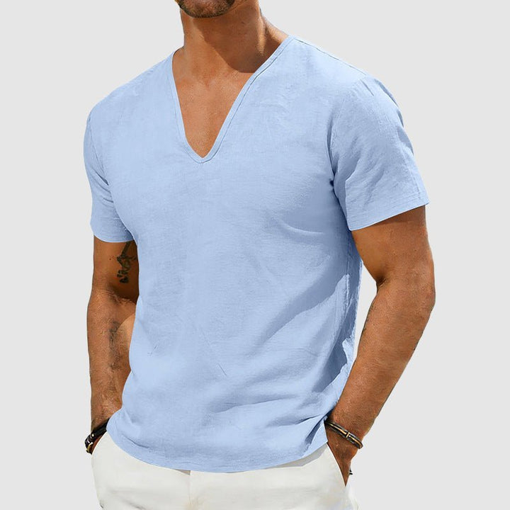 Sebastian | Herren Leinen V-Ausschnitt Kurzarm T-Shirt