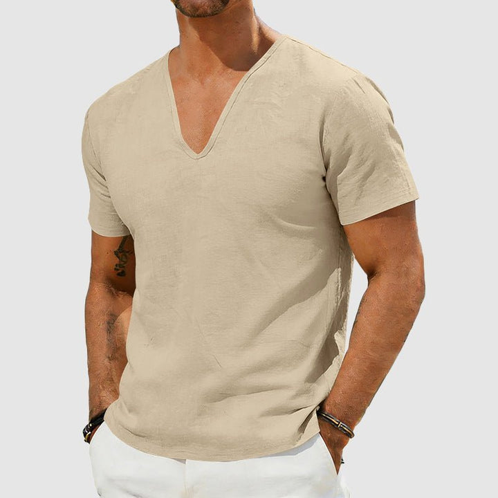 Sebastian | Herren Leinen V-Ausschnitt Kurzarm T-Shirt