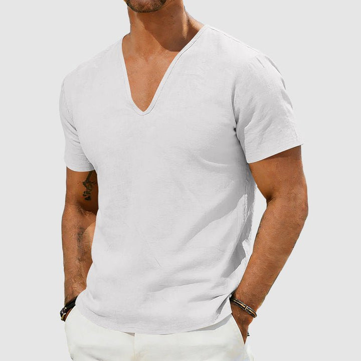 Sebastian | Herren Leinen V-Ausschnitt Kurzarm T-Shirt
