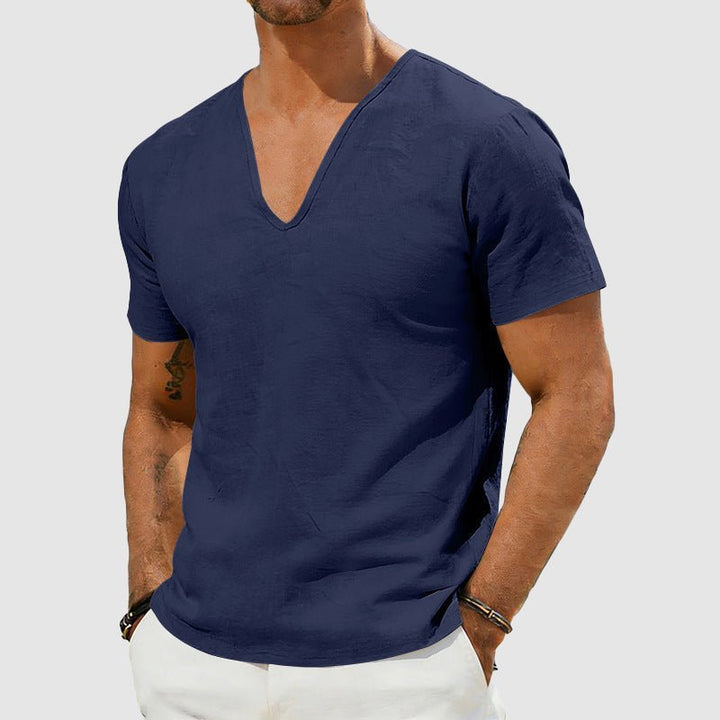 Sebastian | Herren Leinen V-Ausschnitt Kurzarm T-Shirt