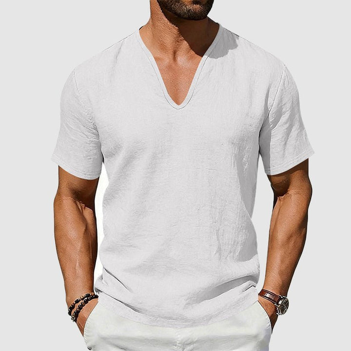 Sebastian | Herren Leinen V-Ausschnitt Kurzarm T-Shirt