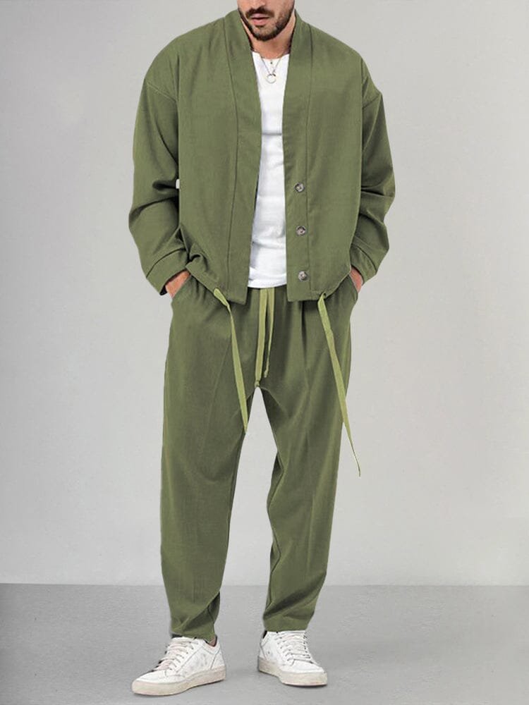 Thomas | Herren Olivgrünes Two-Piece Set Loungewear Relaxed-Fit