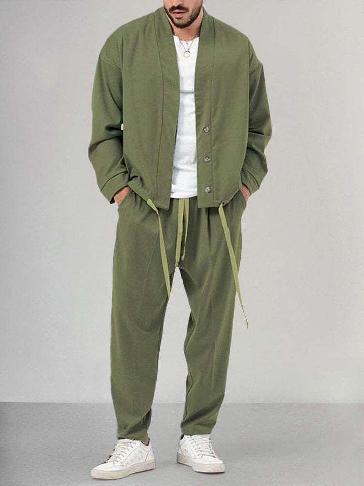 Thomas | Herren Olivgrünes Two-Piece Set Loungewear Relaxed-Fit