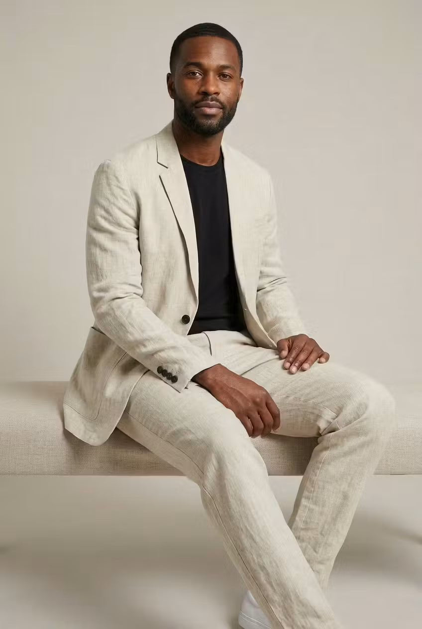 Simon | Herren Leinen-Set mit Relaxter Passform aus Blazer und Hose