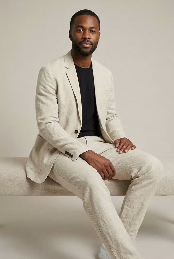 Simon | Herren Leinen-Set mit Relaxter Passform aus Blazer und Hose