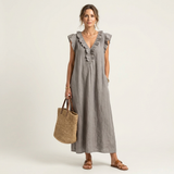 Beatrix | Rüschen-Maxikleid mit V-Ausschnitt