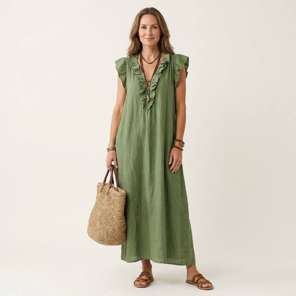 Beatrix | Rüschen-Maxikleid mit V-Ausschnitt