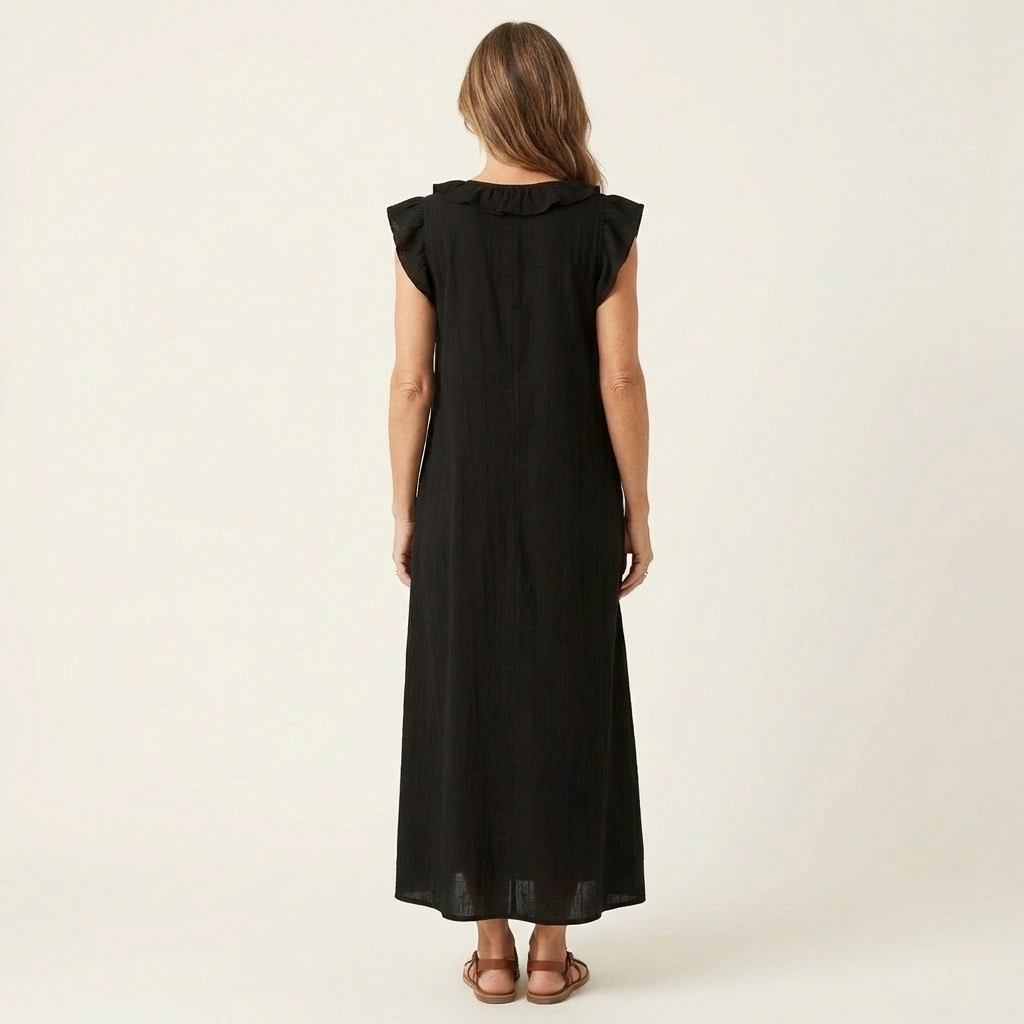 Beatrix | Rüschen-Maxikleid mit V-Ausschnitt