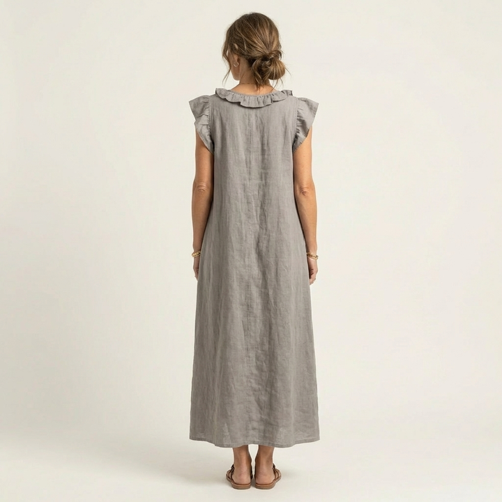 Beatrix | Rüschen-Maxikleid mit V-Ausschnitt