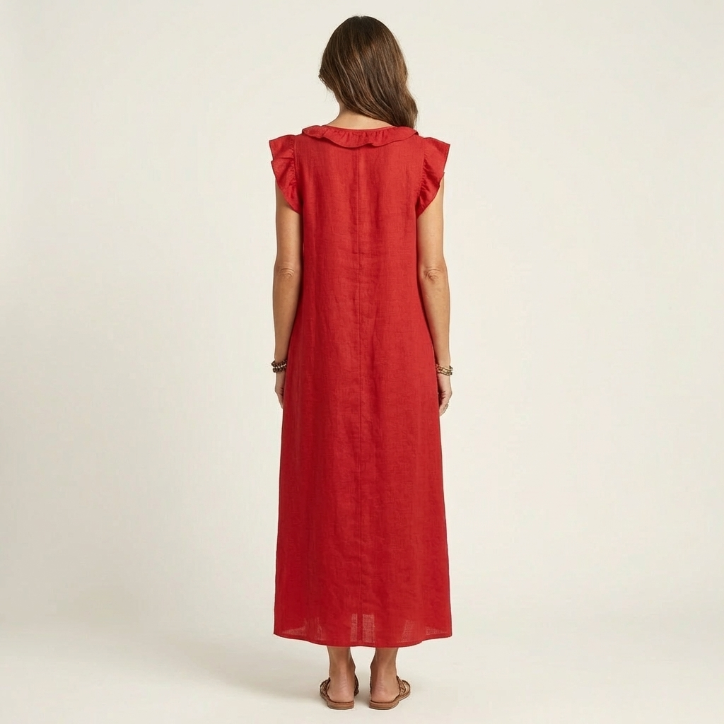 Beatrix | Rüschen-Maxikleid mit V-Ausschnitt