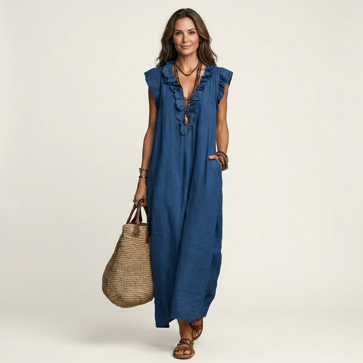 Beatrix | Rüschen-Maxikleid mit V-Ausschnitt