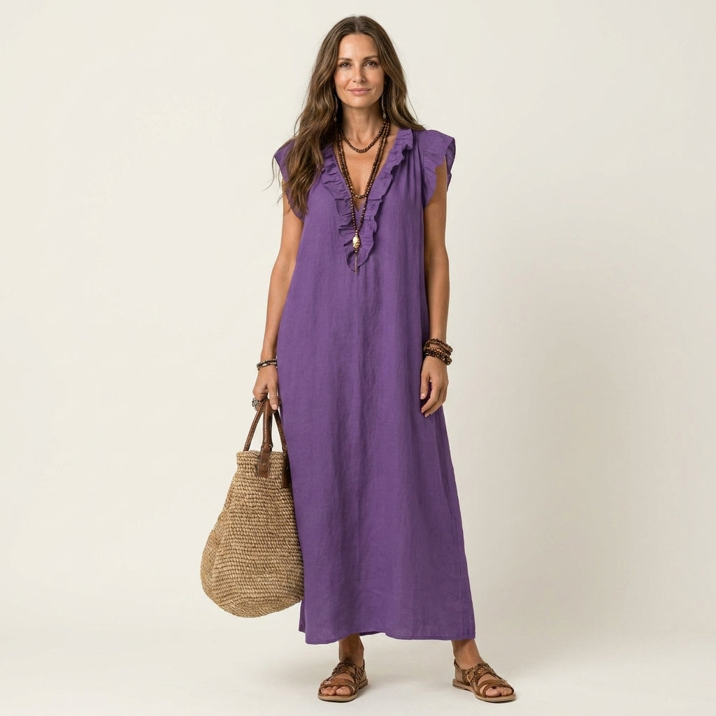 Beatrix | Rüschen-Maxikleid mit V-Ausschnitt