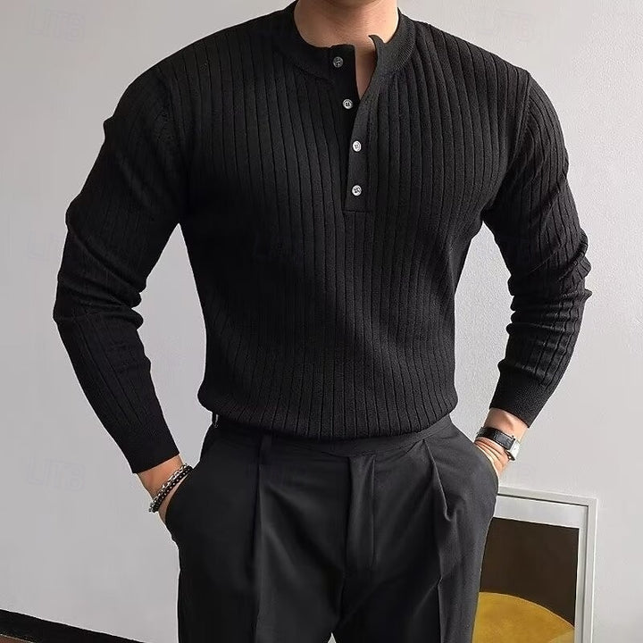 Torsten | Fein gerippter Henley-Pullover