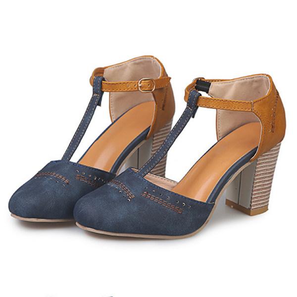 Lara | Damen Vintage T-Steg Pumps Mit Blockabsatz