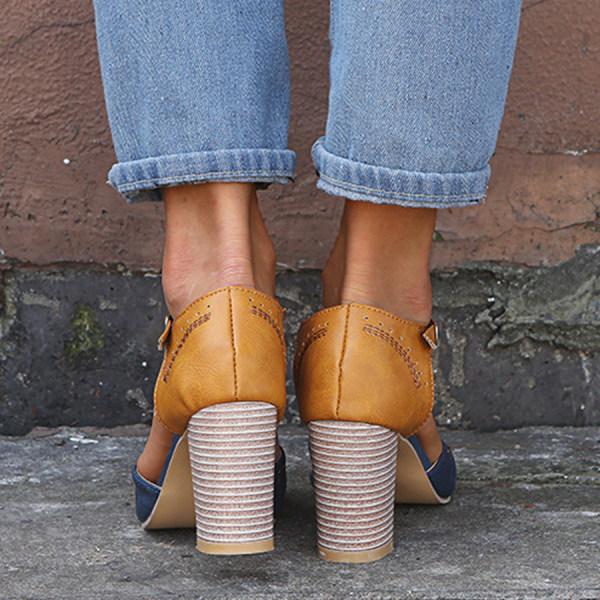 Lara | Damen Vintage T-Steg Pumps Mit Blockabsatz