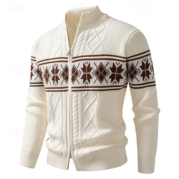 Guntram | Gemusterte Strickjacke mit Stehkragen