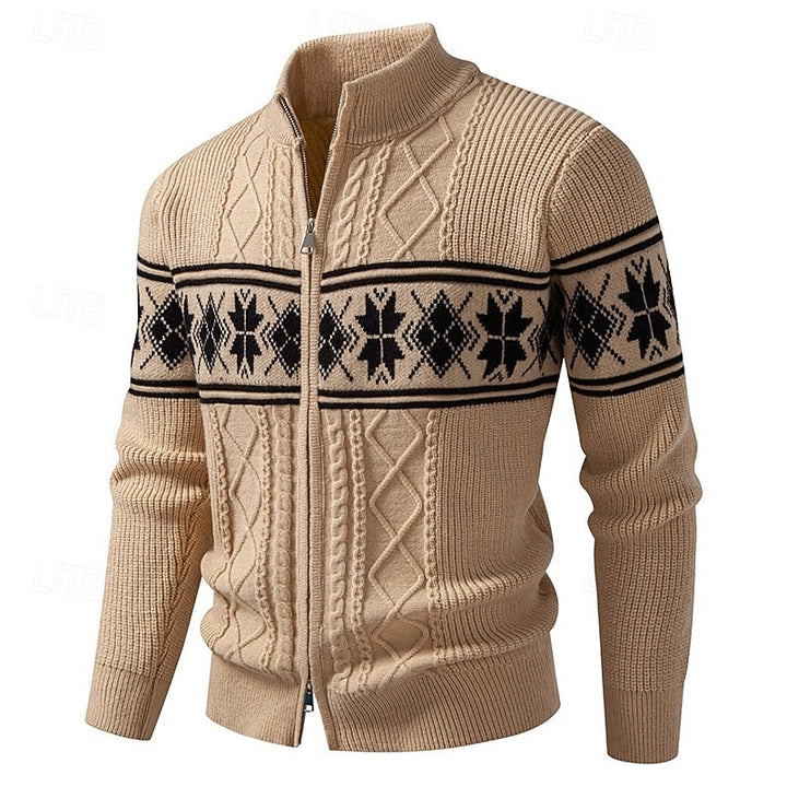 Guntram | Gemusterte Strickjacke mit Stehkragen