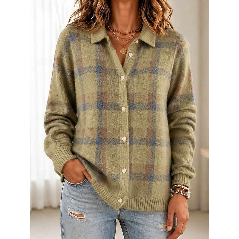 Sigrid | Karierter Cardigan mit Hemdkragen
