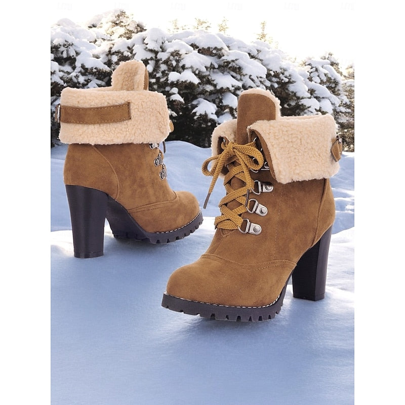 Rosa | Gefütterte Schnür-Stiefeletten mit Blockabsatz