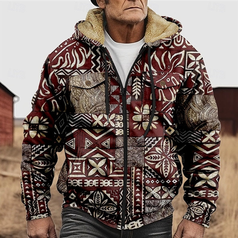 Jochen | Kuschelig gefütterte Kapuzenjacke im Ethno-Stil