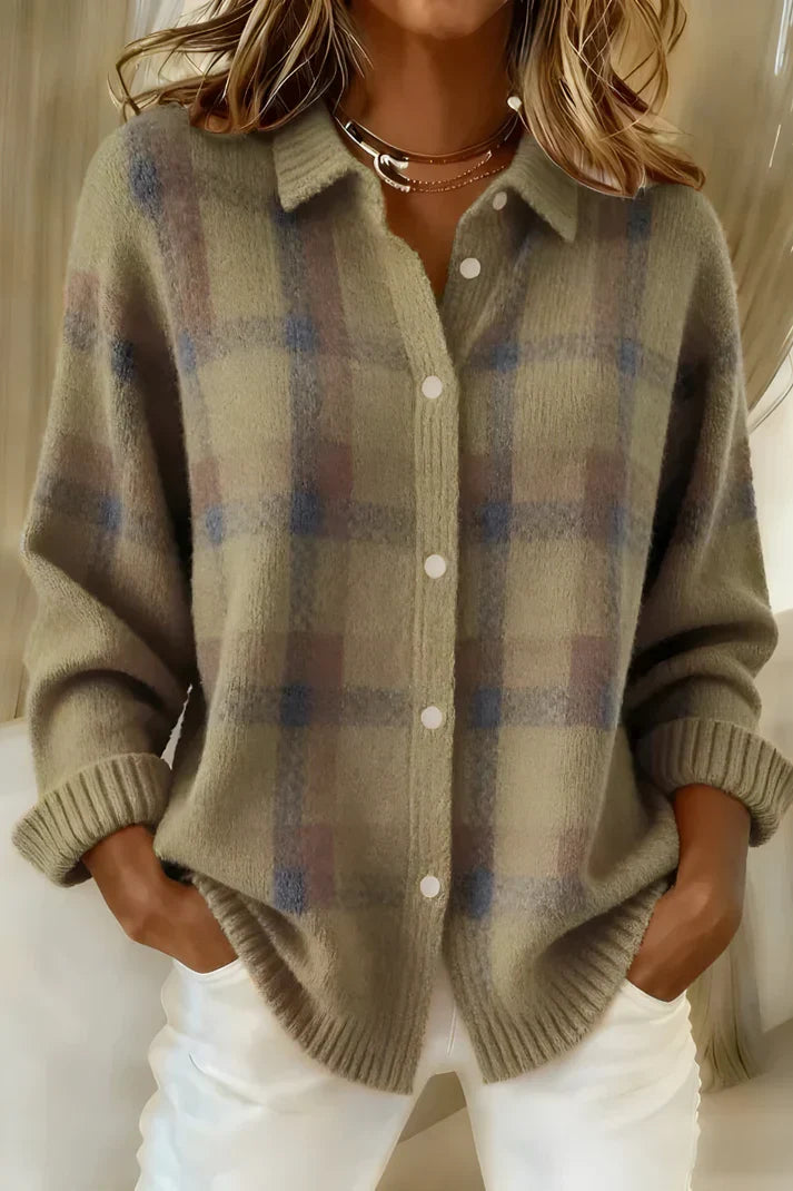 Elvira | Karierte Strickjacke mit Kragen