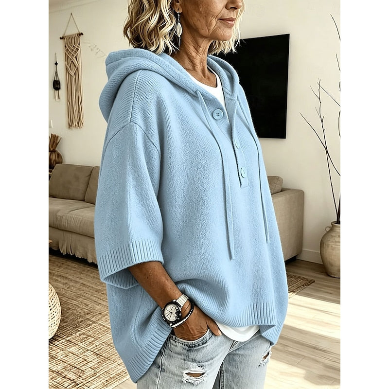 Cordelia | Weicher Kapuzen-Pullover mit Knopfleiste