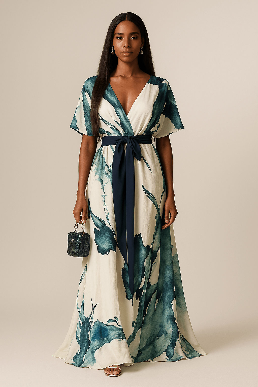 Elke | Fließendes Maxikleid mit Aquarell-Print