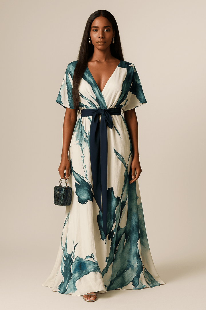 Elke | Fließendes Maxikleid mit Aquarell-Print