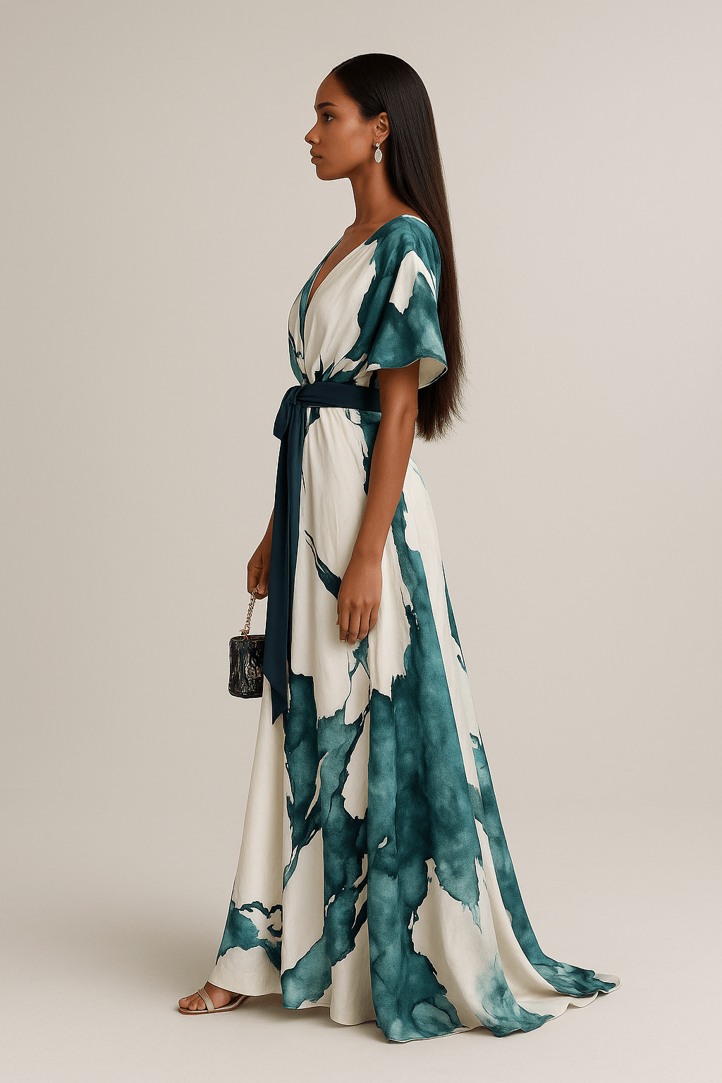 Elke | Fließendes Maxikleid mit Aquarell-Print