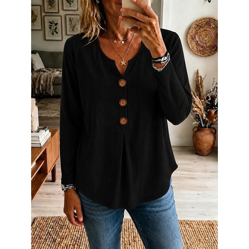 Birgit | Weiche Knopfbluse mit V-Ausschnitt
