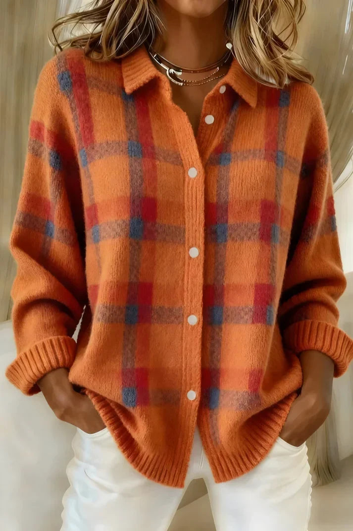 Elvira | Karierte Strickjacke mit Kragen