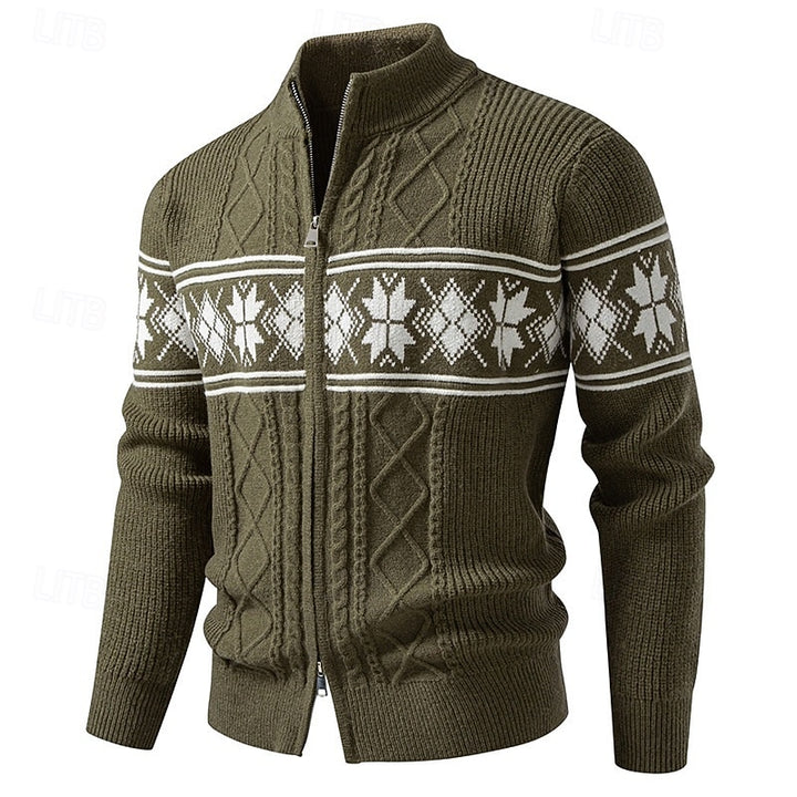 Guntram | Gemusterte Strickjacke mit Stehkragen